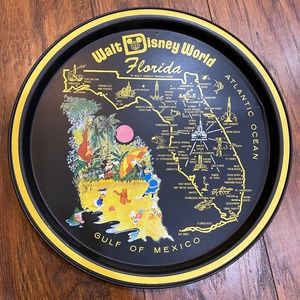 Vintage Walt Disney Productions World Tray Florida Mickey Donald Tin Plate Black